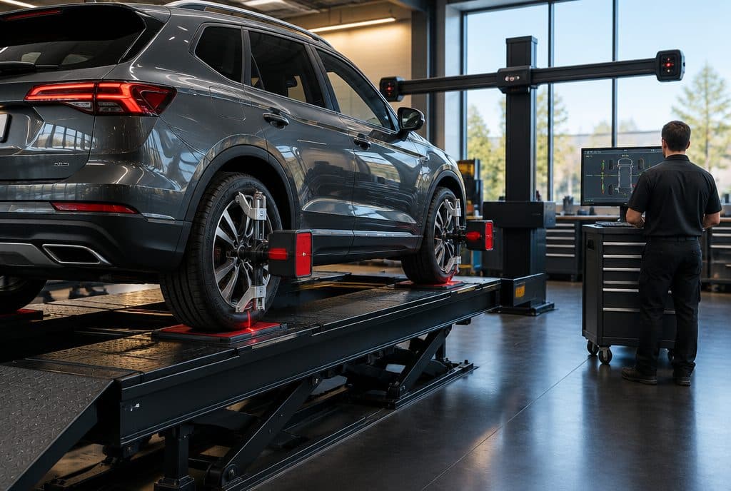 SUV on a computerized alignment rack